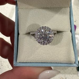 3ct Round Cut D Color Moissanite Halo Engagement